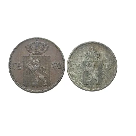 Mynt Norge 1800-tal silver & brons, 3 Skilling 1869 (med stjärnor) & 1/2 Skilling 1867