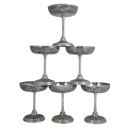 Silverkoppar, 6 stycken, Vartan Isfahan, Persien, 1900-tal, bruksskick Vikt: 850 g