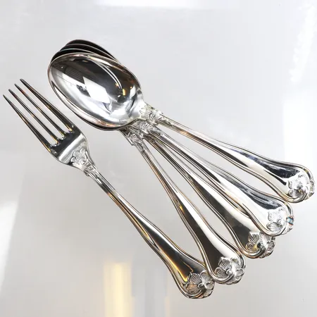 4st Bordsskedar, 18cm, 1st Bordsgaffel, 18cm, modell: Sachsisk, 830/1000 silver Vikt: 259,8 g