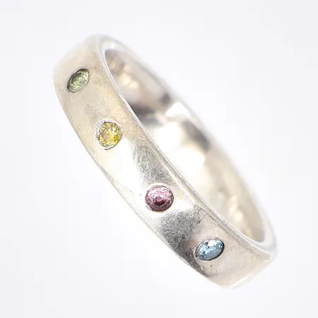Ring stl 16½ med diamanter 3x0,02ct + rosa safir 0,02ct, bredd 4mm, Schalins, 935/1000 Silver, Vikt: 4 g