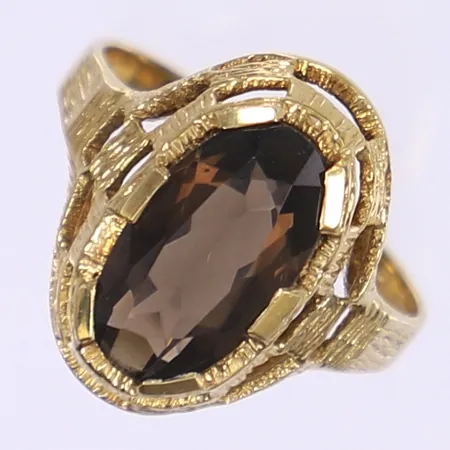 Ring med brun sten stl:17½ bredd 2-18mm 14K Vikt: 3,6 g