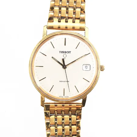 Herrur Tissot Seastar 18K, 33,5mm, quartz, betteribyte krävs, gravyr, stålband, inga tillbehör