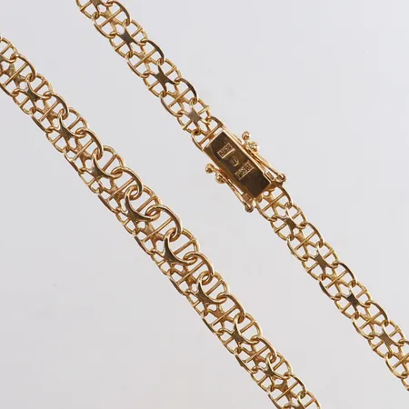 Collier X-länk med stav doserad längd 52cm bredd 5-7mm ojämn 18K.  Vikt: 17,2 g