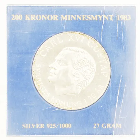 Minnesmynt 200kr år 1983 defekt etui silver 925/1000 Vikt: 26,9 g