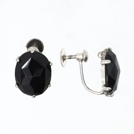 Örhängen med svarta stenar, längd: 14,6mm bredd: 10mm skruvlås, silver 830/1000, Vikt: 3,2 g