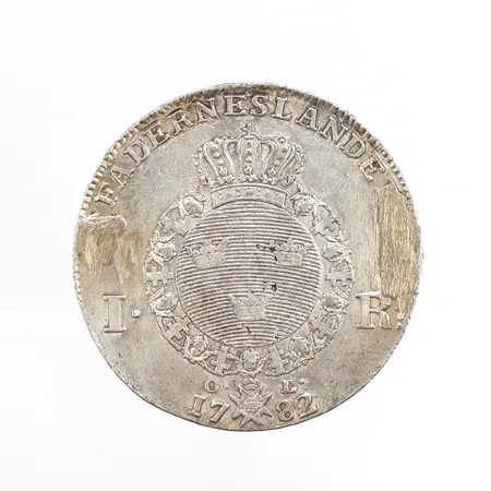 Mynt, 1 Riksdaler - Gustav III, präglat år 1782, Ø41mm, åldersbetingat slitage, 878/1000 silver Vikt: 29,2 g