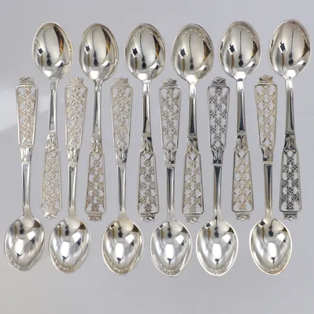12 Kaffeskedar modell Princess, längd 10,5cm, Ceson 1980, silver 830/1000 Vikt: 122,5 g