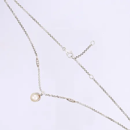 Halscollier med pärla och vita stenar 45cm, bredd 2-15mm, silver 925/1000 Vikt: 6,9 g