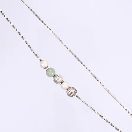 Halscollier Thomas Sabo med vita stenar och pärlor, 80cm, bredd 2-11mm, öppningsbart, silver 925/1000 Vikt: 22,9 g
