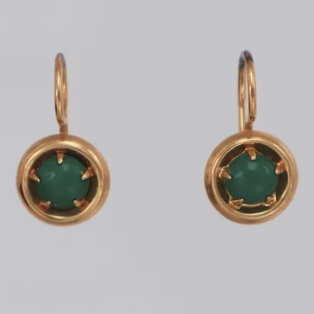 Örhängen med gröna stenar, längd 16,6mm, bredd 8,8mm, Finland, 14K Vikt: 1,2 g
