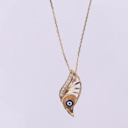 Kedja med hänge Nazar och stenar, längd 43,5cm, bredd 1-21mm, 14K. Vikt: 2,5 g