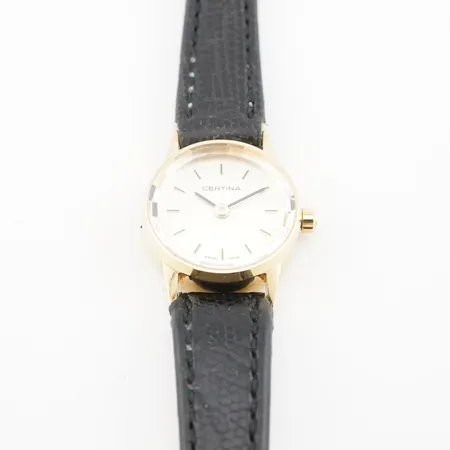 Damur Certina, quartz, ca 18mm, 14k , batteribyte krävs, fint skick, gravyr bakboett
