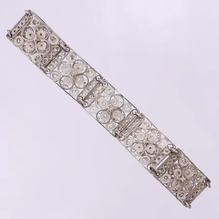 Armband filigranarbetad, längd 16cm bredd 16mm, säkerhetskedja, silver 830/1000 Vikt: 18,4 g