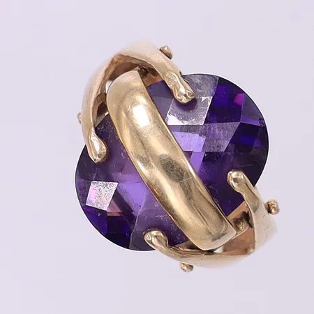 Ring med sten stl:16¼, bredd 8,7-21mm, sten lös i fattning, 14K. Vikt: 6,8 g