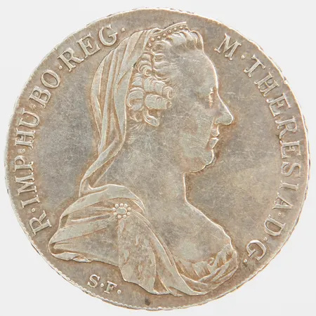 Mynt M Theresia D.G, år 1780, Ø40mm, silver 830/1000 Vikt: 28 g