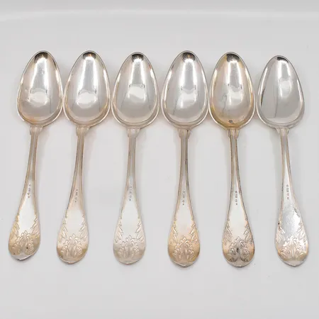 6 Matskedar längd 22,5cm graverade 830/1000 silver Vikt: 314 g
