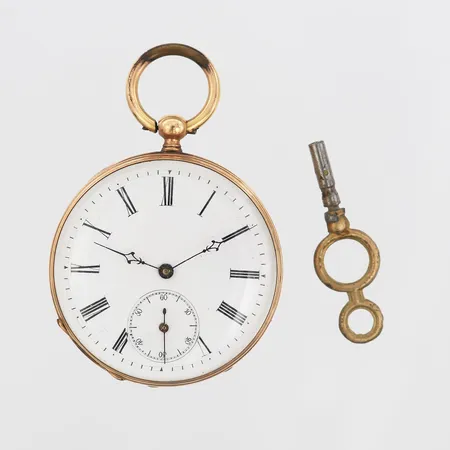Fickur Geneve 14K, manuell, 43mm, boettnr 37262, liten sekundvisare, plexiglas, innerboett i metall, nyckel, brv: 50g