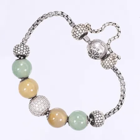 Armband Thomas Sabo med vita stenar och pärlor, 16cm, bredd 2-11mm, öppningsbart, silver 925/1000 Vikt: 20,3 g