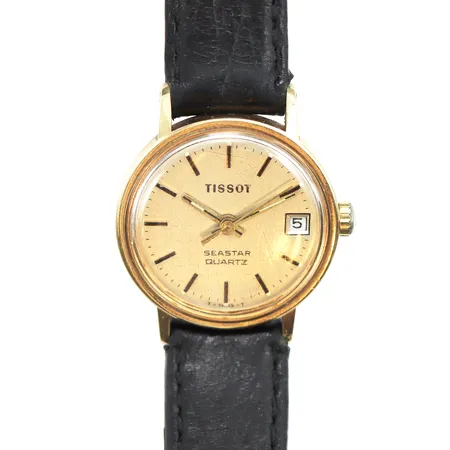 Damur Tissot Seastar 14K, 22mm, quartz, slitet läderband ej original, inga tillbehör