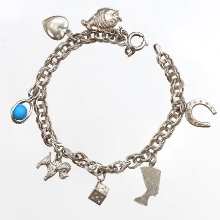 Armband Bismarck med sju berlocker, 19cm, bredd: 6mm, 835/1000 silver Vikt: 15,3 g