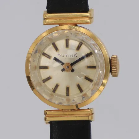 Damur Rutina 18K, manuell, 16,7mm, boettnr 337090, defekt går ej, slitet läderarmband. 