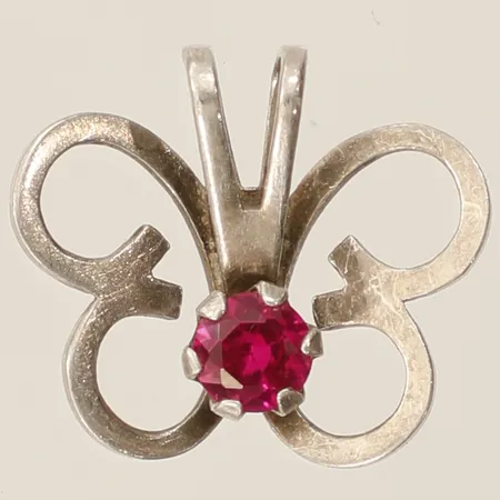 Hänge fjäril med rosa sten längd 14,2mm bredd 16mm Finland silver 925/1000 Vikt: 0,8 g