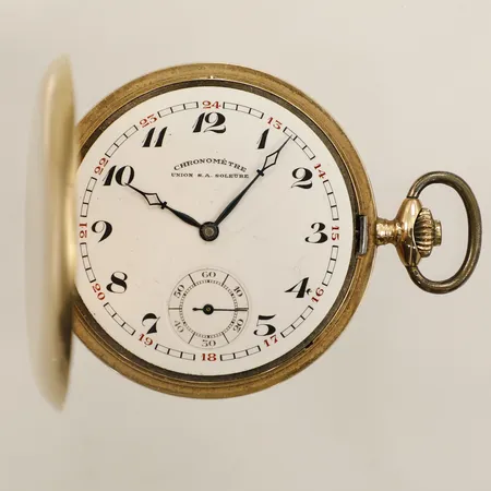 Fickur Chronometre Union S.A Soleure 14K liten sekundvisare boettnr 68975, innerboett i metall, går ej, plexiglas löst bruttovikt:80,2