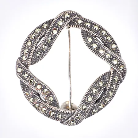 Brosch vintage med markasiter Ø35mm, defekt saknar en sten, 835/1000 Silver, Vikt: 8 g