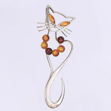 Hänge katt med bärnsten, 65 x 25mm, silver 925/1000 Vikt: 4,5 g