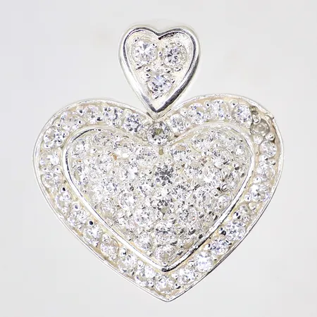 Hänge hjärta med vita stenar, längd 24mm, 925/1000 Silver, Vikt: 6,8 g