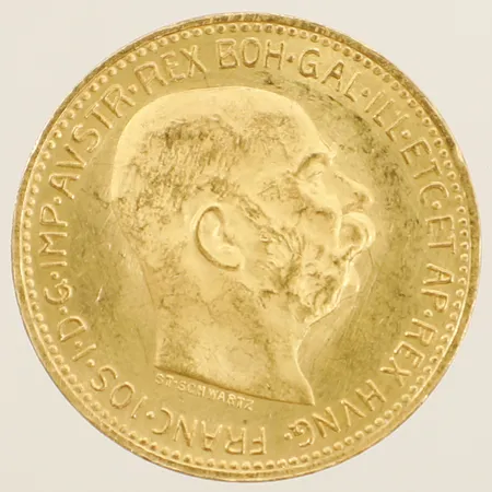 Mynt Ø20mm 20 Corona Francis Joseph I, Dukat Franc IDG Avstriae Imperator 1915, 23K Vikt: 6,8 g