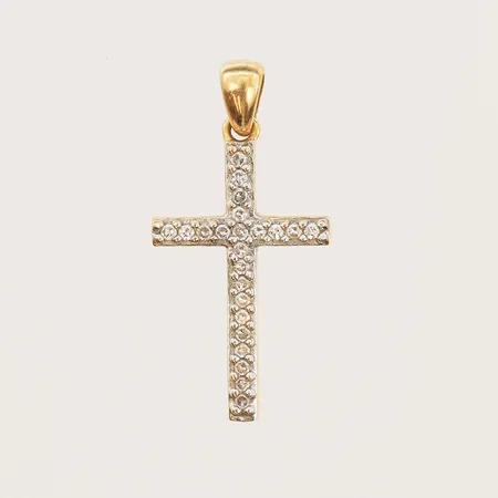 Hänge kors med åttkantslipade diamanter 23xca0,005ct, längd 20mm, bredd 2-10mm, GHA, 18K Vikt: 0,7 g