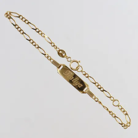Armband med bricka längd 13-15,5cm bredd 2-5mm GHA 18K. Vikt: 1,8 g