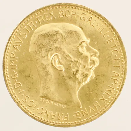 Mynt Ø20mm 20 Corona Francis Joseph I, Dukat Franc IDG Avstriae Imperator 1915, 23K Vikt: 6,8 g