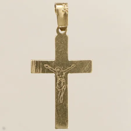 Hänge kors längd 32mm bredd 16mm, ingraverad Jesus 14K  Vikt: 1,5 g