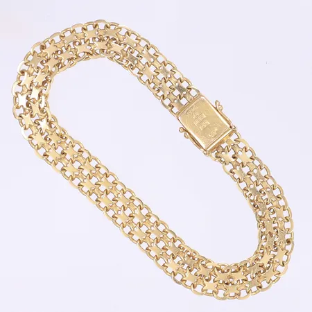 Armband X-länk 19,5cm bredd 9mm, svenska stämplar, bruksslitage, 18K  Vikt: 15 g