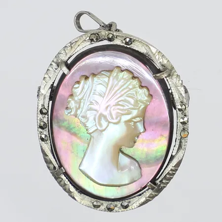 Brosch/hänge camé 30mm, bredd 25mm, silver 800/1000 Vikt: 4,5 g