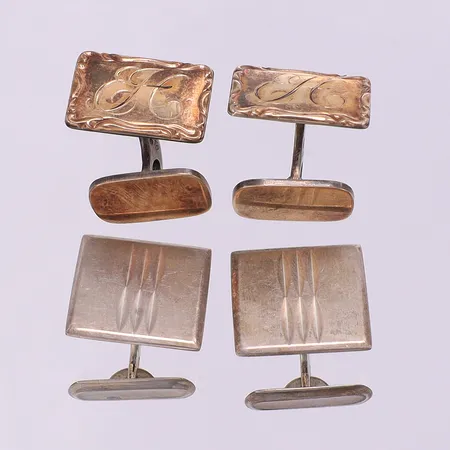 Två par manchettknappar, gravyrer, skeva. silver 830/1000 Vikt: 24,1 g