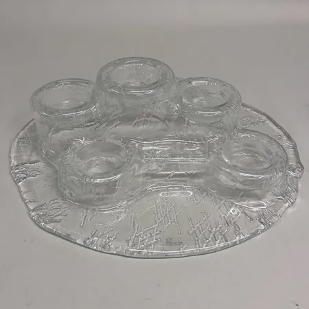Ljushållare Vulkan Muurla, Pertti Kallioinen Finland, bredd ca 32cm, höjd ca 9cm, klarglas Skickas med paket.