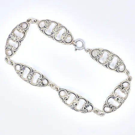 Armband med markasiter längd 19,5cm, bredd 11,5mm, 835/1000 Silver, Vikt: 12,1 g