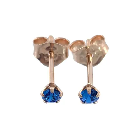 Örhängen i 18K guld med blå stenar, örhängenas diameter 2,7 mm, originalploppar Vikt: 0,4 g