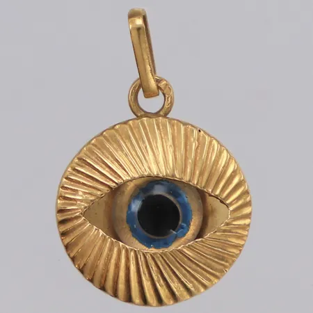 Hänge med öga, Ø 14mm, färgsläpp, buckligt, otydlig stämpel, 18K Vikt: 0,6 g