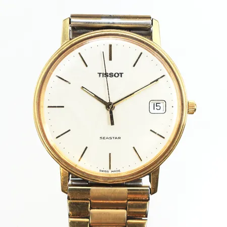 Herrur Tissot Seastar 18K, 33,5mm, quartz, batteribyte krävs, repigt glas, stållänk i oädel metall, inga tillbehör