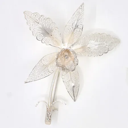 Brosch blomma, filigranarbete, ca 90x67mm, 830/1000 silver, Vikt: 12,8 g
