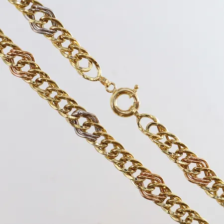 Collier längd 46cm bredd 9mm ihålig trefärgat 18K.  Vikt: 19,7 g