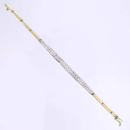 Armband med vita stenar 16cm bredd 3-5mm, kistlås, tvåfärgad, brukslitage, 18K Bruttovikt: 10g Vikt: 10 g