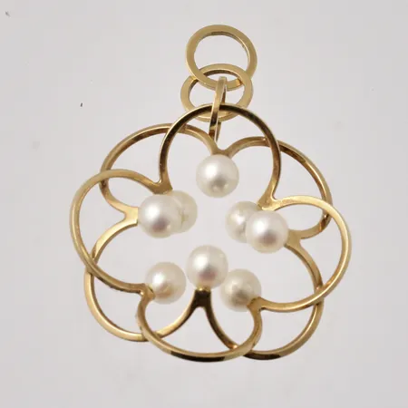 Hänge 32,5x51,7mm, 8st odlade pärlor, Ø5mm, Elis Kauppi, Kupittaan Kulta Oy, Finland, 18K, 5,83g.