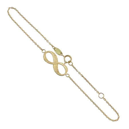 Armband i 18K guld Guldfynd (GHA), ankarkedja med integrerat evighetstecken, borstad yta på ena sidan, längd 16,0 - 18,5 cm, bredd 1 - 7,5 mm, fint skick Vikt: 1,4 g