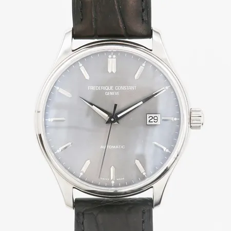Herrur Frederique Constant Classics, stål, automat, Ø40mm, ref-nr: FC-303X5B3/4/5/6, serie-nr: 3430852, cal. FC-303, verk-nr: DM17/872, datum, läderarmband med MMT-100 E-Strap, inga övriga tillbehör.