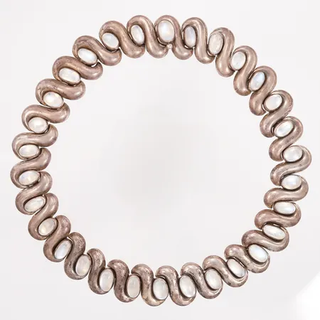 Collier Antonio Pineda för Taxco Mexico med månstenar ca 38cm bredd: 15mm, silver 925/1000 Vikt: 174,2 g
